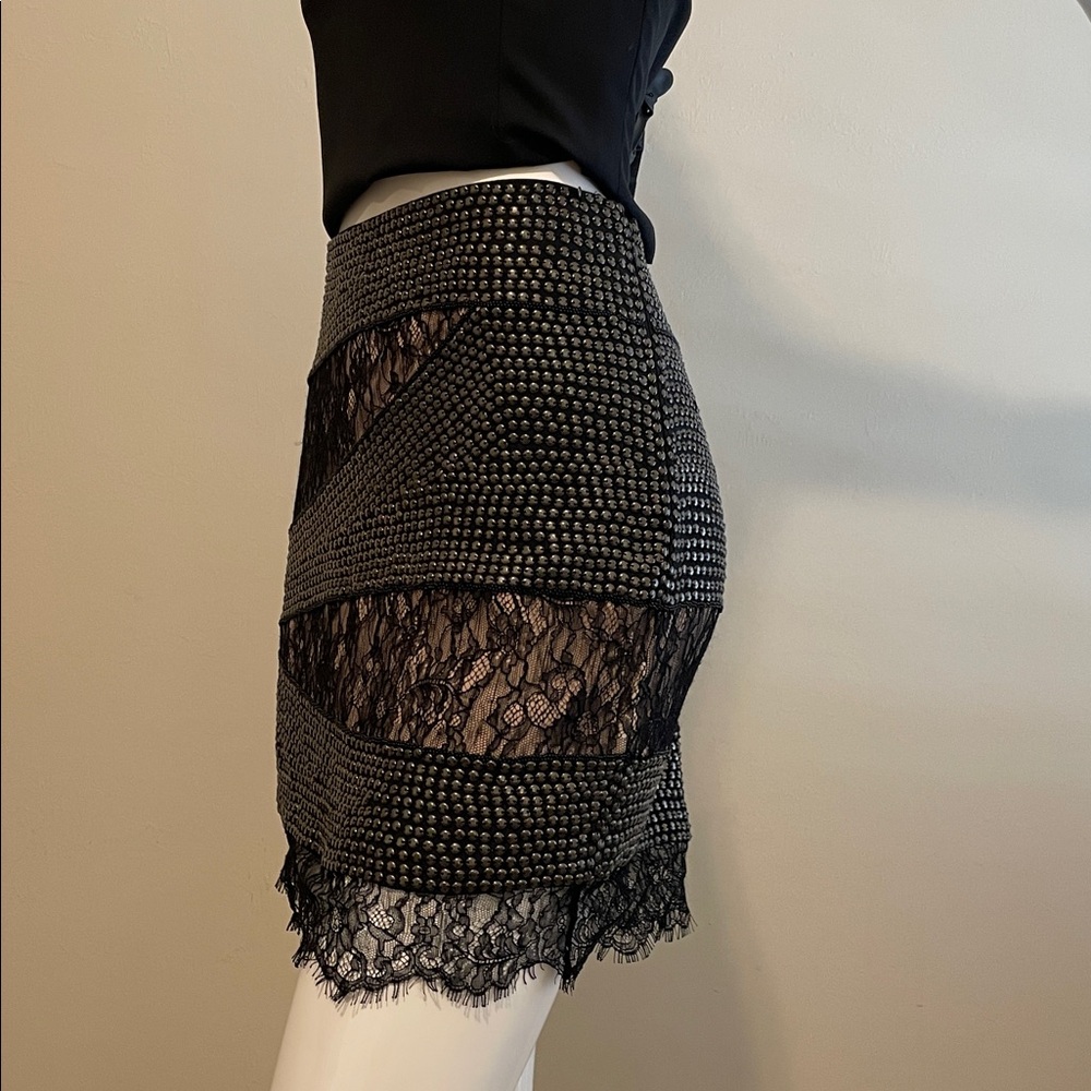 Haute Hippie Silk Lace Studded Geometric Mini Skirt M NWOT - Picture 6 of 12